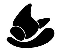 Prima bozza grafica per il logo personale: forme nere piene su sfondo bianco, per esplorare composizione e semplificazione grafica.